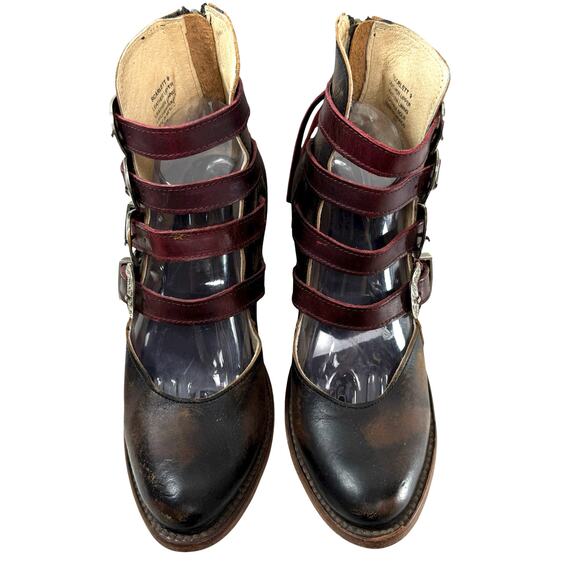 FREEBIRD Scarlett Leather Boots Black Women Size 9 Short Ankle 4 Buckles Heeled - Picture 3 of 12